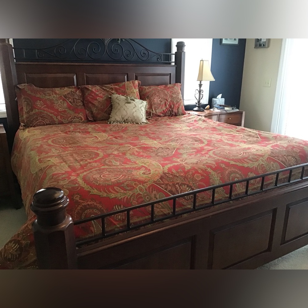 Pottery Barn Caroline Paisley King Duvet Cover and 3 Standard Shams